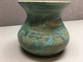 Small Hand Made Ceramic Vase Greens and Beige Signed D/S on Bottom - £13.68 GBP