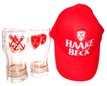 2 Haake Beck Bremen German Beer Glasses &amp; Promotional Brewery Cap - $19.95