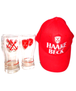 2 Haake Beck Bremen German Beer Glasses &amp; Promotional Brewery Cap - £15.99 GBP