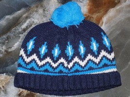 Janie and Jack Fair Isle Pom Pom Winter Hat in Blue Size 12/24 Months To... - £25.28 GBP