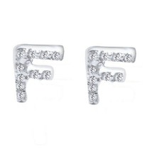 Round Simulated Diamond Initial &quot;F&quot; Stud Earrings 14K White Gold Plated ... - £130.77 GBP