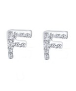 Round Simulated Diamond Initial &quot;F&quot; Stud Earrings 14K White Gold Plated ... - £128.73 GBP