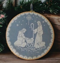 Vintage Lace Overlay Fabric Christmas Nativity Hoop Wall Hanging Handmade  - $12.86