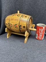 Vintage Hand Made Folk Decorated Wood Wine Brandy Keg W/ Stand - £70.25 GBP