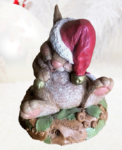Tim Wolfe Cairn Jingles Bunny Collectible Santa Hat Candy Cane Figurine 1995 - £27.17 GBP
