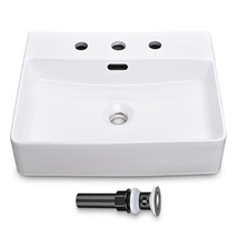 20" Rectangle Bathroom Vessel Sink White Ceramic Above Counter Basin - £144.98 GBP