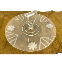 VTG Etched Clear Crystal Center Handle Tray Plate with Etched Flowers 10.5&quot; - $25.19