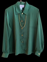 Vintage Rebecca Lynn Women’s Blouse Forest Green Secretary Mom Petite 10... - $23.76