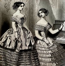 Christmas Cheer Beautiful Women Steel Engraving 1859 Victorian Piano Art DWY5C - £55.77 GBP