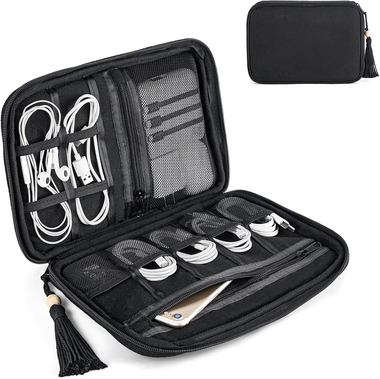 Mkono Electronics Travel Cable Cord Organizer Cotton Bag, Minimalist Travel - $16.54
