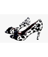 ALFANI Women Open Toe Pump Size 7.5 Black White Cow Print Hi Heel Toe Bo... - $39.99