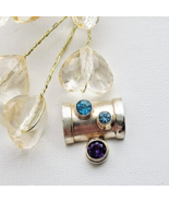 VINTAGE RARE 925 STERLING SILVER NATURAL AMETHYST AND BLUE TOPAZ PENDANT... - $91.89 CAD