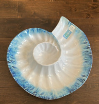 New Sigrid Olsen Conch Shell Melamine Chip &amp; Dip Tray 15&quot; Diameter Blue White - $36.97