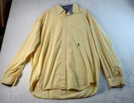 Tommy Hilfiger Button Up Shirt Mens XL Yellow White Striped 100% Cotton ... - $13.78