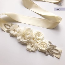 Flower Girl Belt, Ivory Belt For Flower Girl, Floral Rhinestone Satin Belt Tie - £25.45 GBP