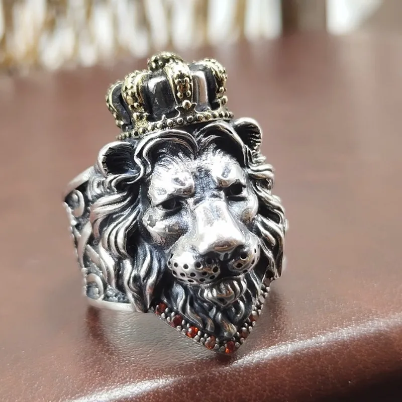 Fashion Real s925 Silver Domineering Lion Ring Man Cross Opening Adjustment Pers - £56.54 GBP