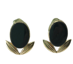 Van Dell Vintage Black Onyx and Gold Filled Screw Back Earrings, Signed - £9.84 GBP