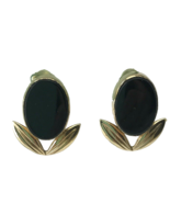 Van Dell Vintage Black Onyx and Gold Filled Screw Back Earrings, Signed - £9.74 GBP