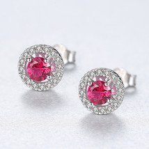 Ear Studs Bright Color S925 Silver Earrings Synthetic Gemstone Earrings Disc - £18.03 GBP