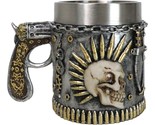 Steampunk Bullets Mohawk Skull War Dog Coffee Mug With Pistol Revolver H... - $24.99