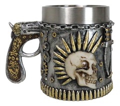 Steampunk Bullets Mohawk Skull War Dog Coffee Mug With Pistol Revolver H... - £19.65 GBP