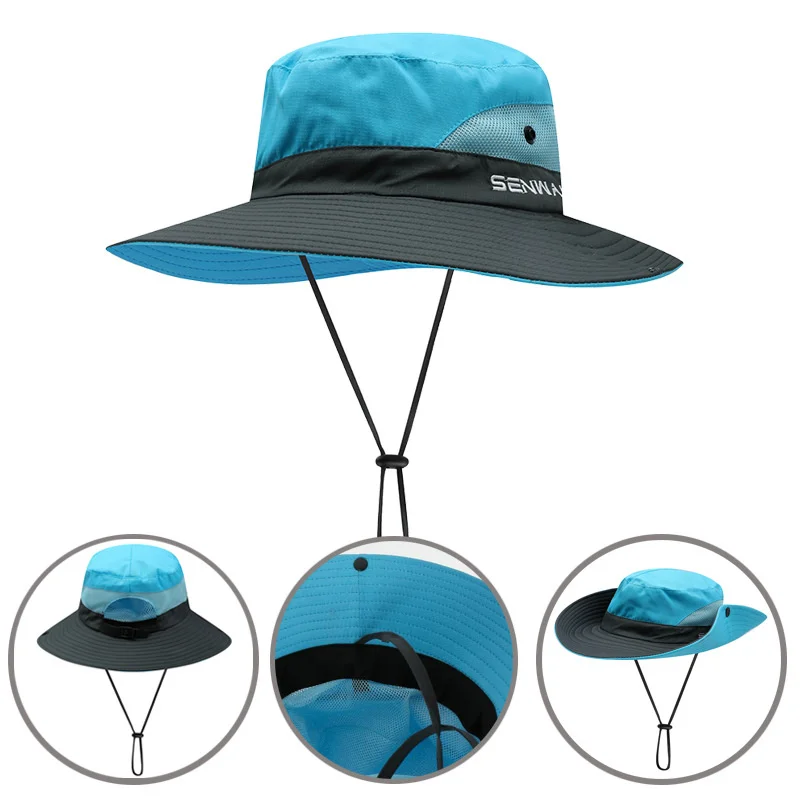 UPF 50+ Wide Brim Sun Hat Waterproof UV Protection Foldable Mesh Beach Fishing - £13.38 GBP