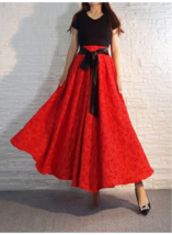 Women RED Pleated Maxi Skirt Long Red Party Skirt Outfit Custom Plus Size image 3