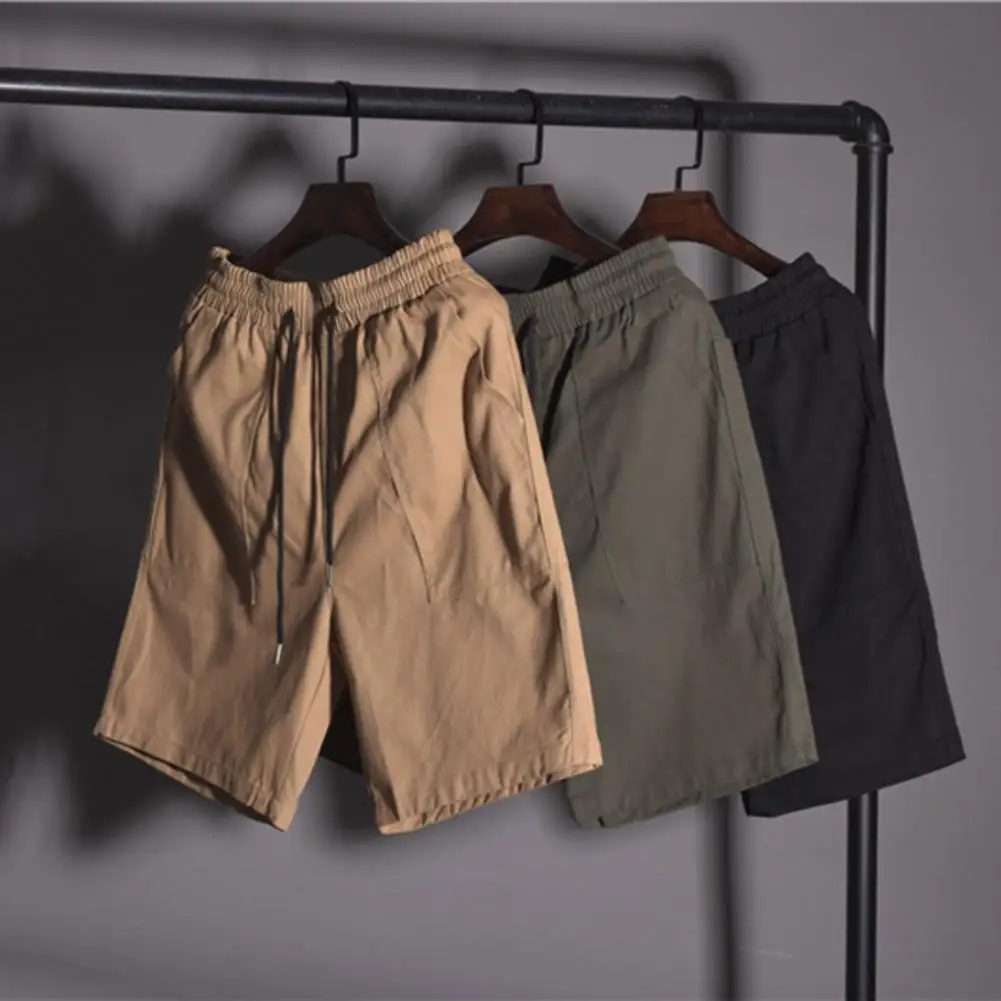 House Home Solid Color Pockets Men Cargo Shorts Summer Lace-up Knee Length Pants - £19.75 GBP
