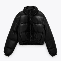 ZARA NEW BNWT. FAUX LEATHER BLACK QUILTED PUFFER JACKET COAT XS-XXL. 434... - $80.19