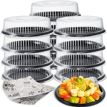 12 Pack 12 In Disposable Catering Trays With Lids Serving Trays Black Pl... - $54.99