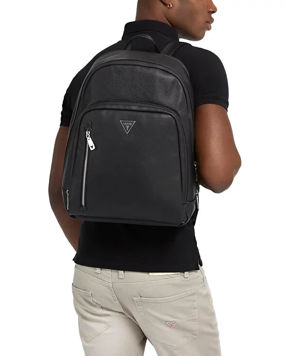 GUESS Men&#39;s Multi-Compartment Logo Zip Backpack Bag $145.00 Black - $89.05