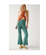 New Free People Fine Line High Rise Slim Flare Pants $78 Small Green Str... - $75.08 CAD