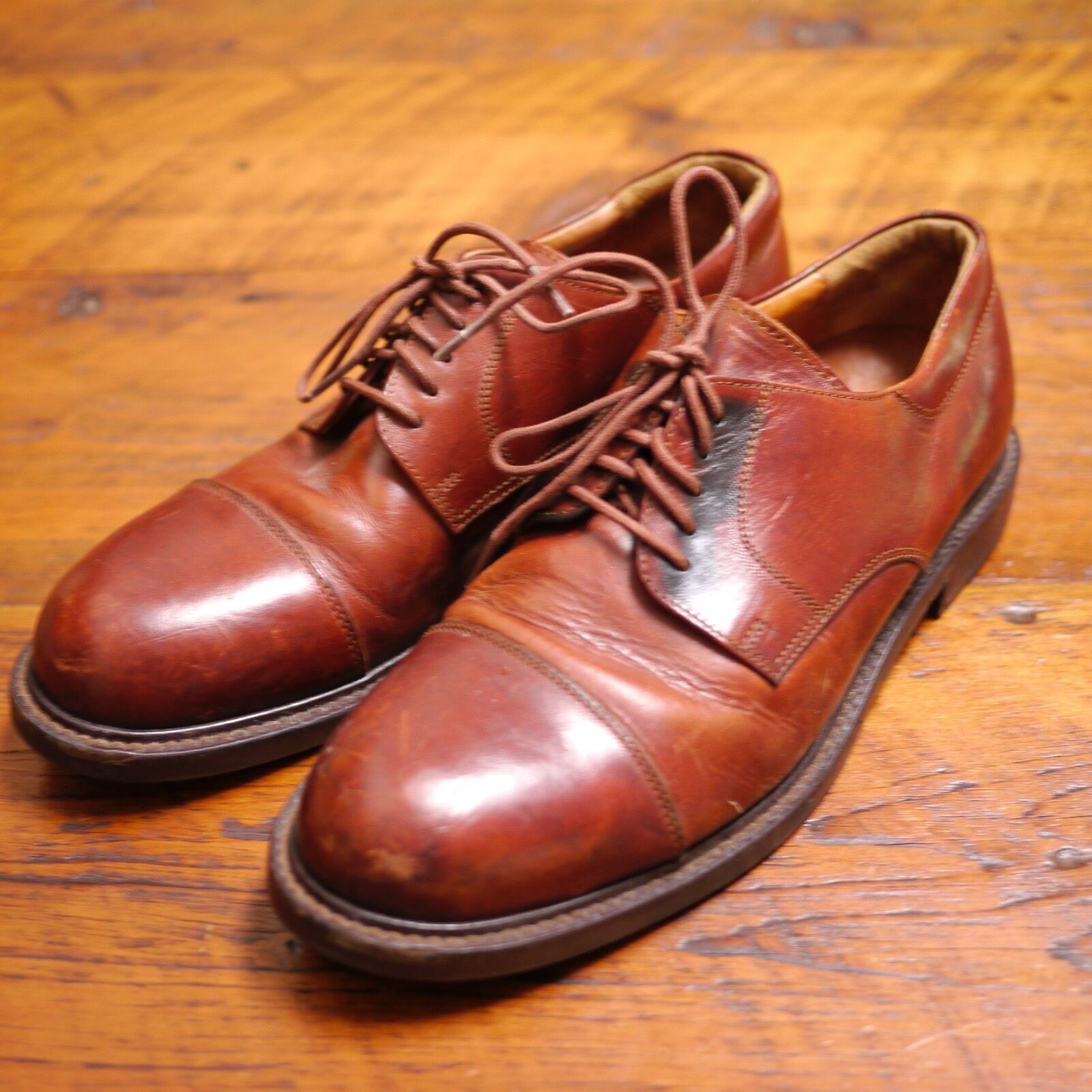 Primary image for JOHNSTON & MURPHY Made in Italy Brown Leather Cap Toe Dress Shoes 9 42.5
