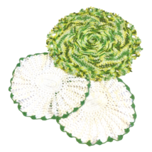 3 Green White Vintage Doilies Cottagecore Handmade Crafts Farmhouse 14 in sm 10 - £18.71 GBP