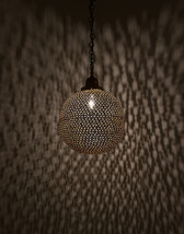 LARGE MOROCCAN BALL SHAPED PENDANT LIGHT IN ANTIQUE BRASS - £155.75 GBP