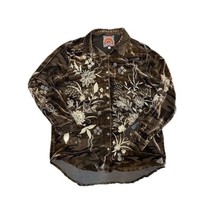 JOHNNY WAS Maree Velvet Embroidered Oversized Long Sleeve Shirt Brown Camo Top M - £103.21 GBP