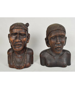 Bali Wood Carved Sculpture Bust Woman Figure Tribal Nude Lot Of 2 Vintage - £108.25 GBP