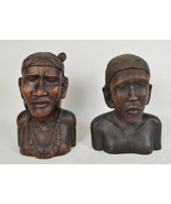 Bali Wood Carved Sculpture Bust Woman Figure Tribal Nude Lot Of 2 Vintage - $138.60
