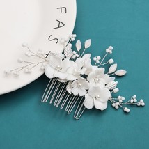 Bridal White Flower Pearl Hair Comb, Bridesmaid Crystal Wedding Hair Acc... - £13.29 GBP