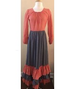 Vintage Saks Fifth Avenue Prairie Long Sleeved Red Blue Dress See Measur... - $79.05 CAD