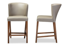 Allister Dark Walnut Wood Gray Faux Leather Pub Stool (Set of 2) - $289.00