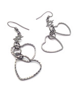Dangling Lightweight Metal Hook Earrings with Dual Hearts and Cog Design - $13.57 CAD