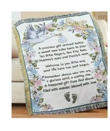New Baby Tapestry Throw Blanket Floral w Stork &amp; Footprints Special Gift... - $45.99