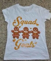 Girls Shirt Christmas Freeze White Gingerbread Man Squad Short Sleeve-sz... - £11.07 GBP