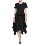 Karl Lagerfeld Paris Asymmetric Crepe Peplum Draped Fit &amp; Flare Dress Si... - $103.76 CAD