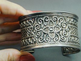 Gorgeous Wide Sterling Beaded Pierced Cuff Bracelet - £130.81 GBP