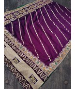 Vichitra Silk Embroidery Slitted Saree,Diamond Work Both,EmbroideryWork,... - $200.00