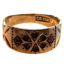 antique Victorian 10K yellow gold size 4.5 garnet and missing middle stones - £258.34 GBP