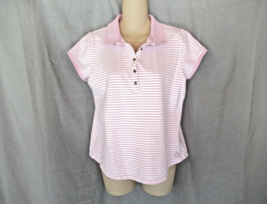 Liz Claiborne top polo shirt M purple white stripe cap sleeves cotton blend - £9.36 GBP