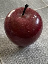 Red Marble Apple Alabaster Stone Paperweight Brown Stem  Decor - $14.80